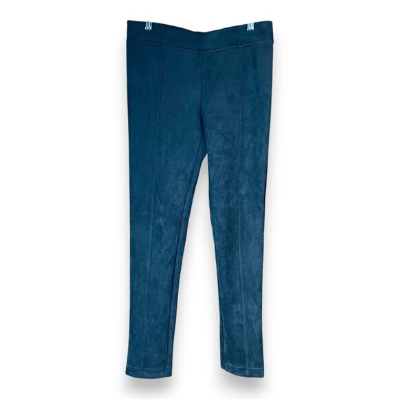 Andrew Mac Faux Suede Pants Womens Small Teal Blue Green Stretch Pull On Legging - Picture 1 of 7
